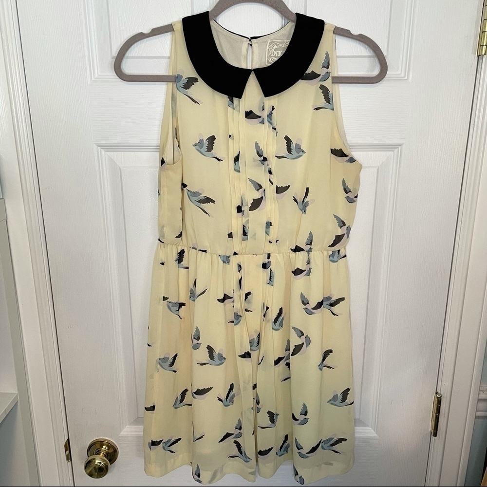 Pink Martini Mini Dress Bird Print with Peter Pan collar Medium